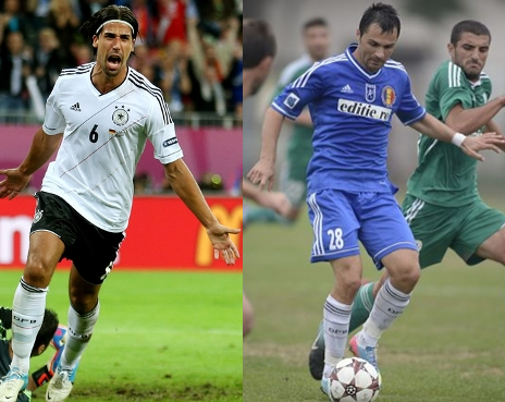 Khedira, na Eurocopa 2012, e Gheorghe, na Liga II 2013-14, com os mesmos meiões: Sem dinheiro, Mititelu teve que improvisar nos uniformes